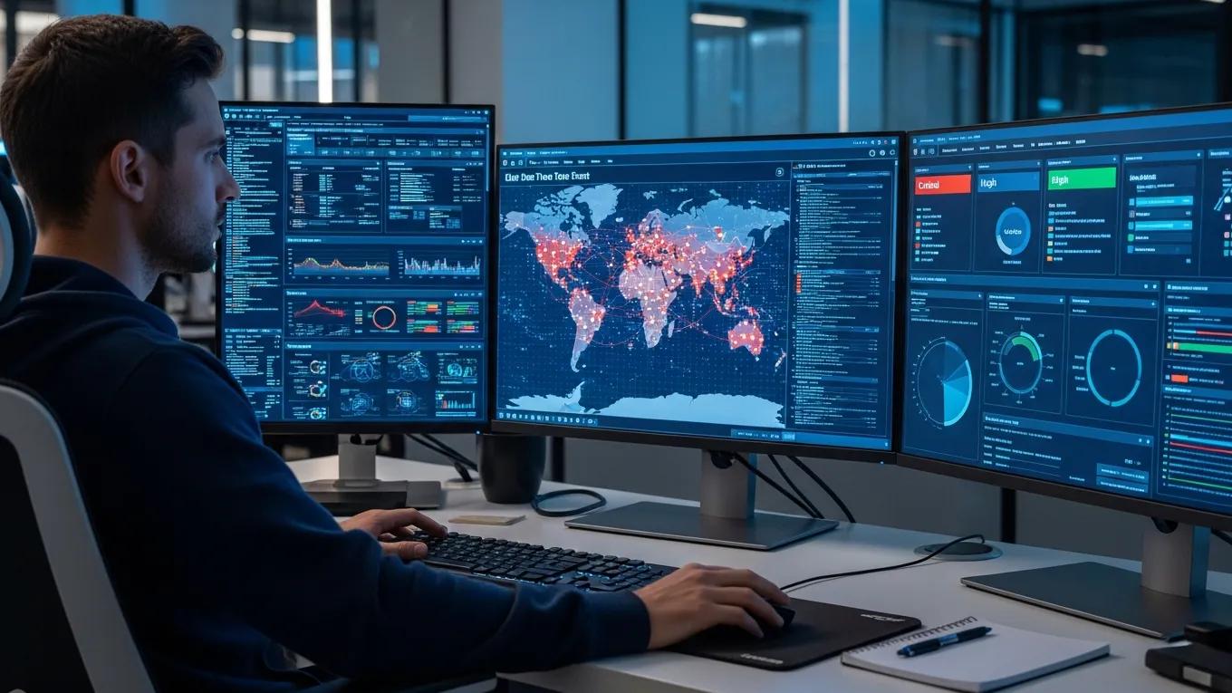 Cybersecurity analyst monitoring threats in a modern IT environment