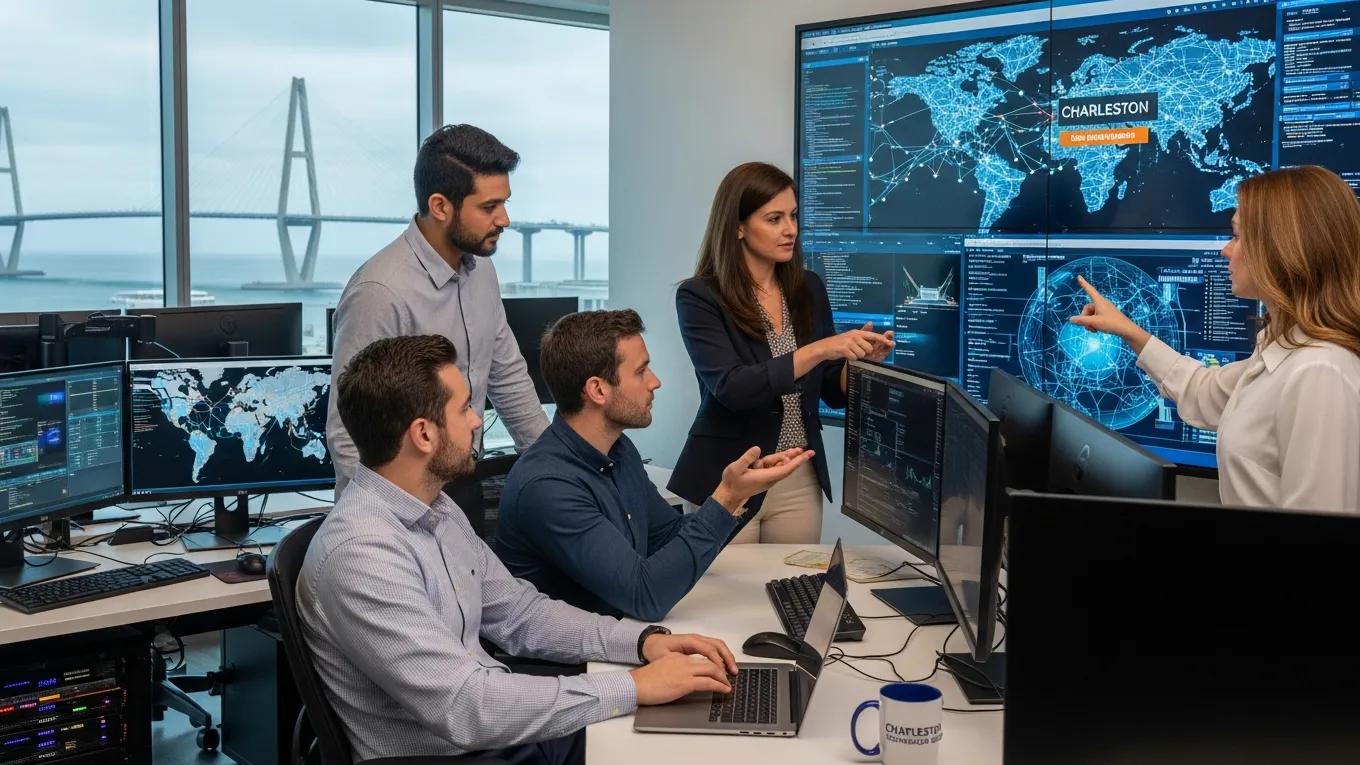 Cybersecurity professionals at Charleston Technology Group collaborating on a project