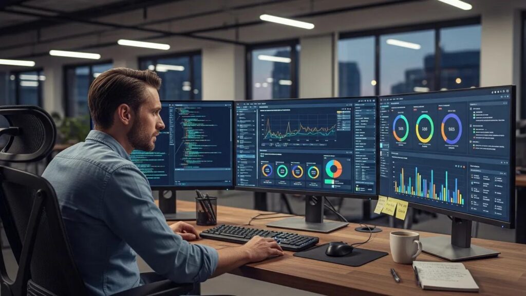 IT professional engaged in proactive monitoring to prevent downtime and optimize performance