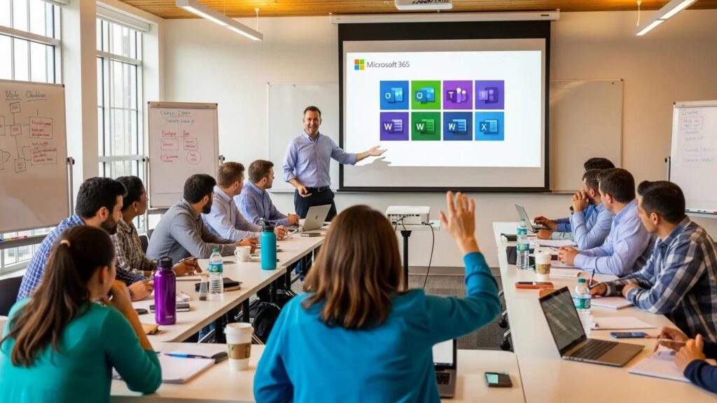 Local IT expert conducting a Microsoft 365 training session for small business teams in Charleston